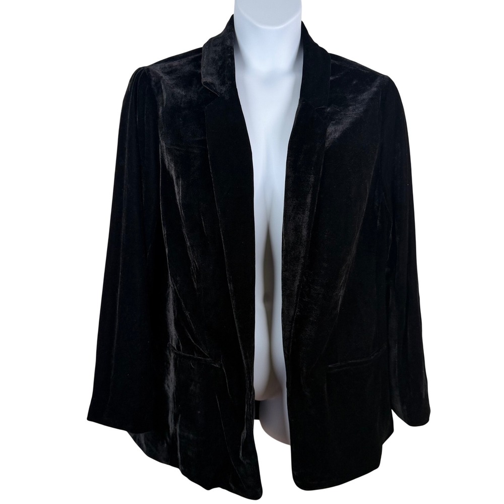 Ashro 1X Black Velvet Open Front Blazer Jacket Stretch Lined Special Occasion
